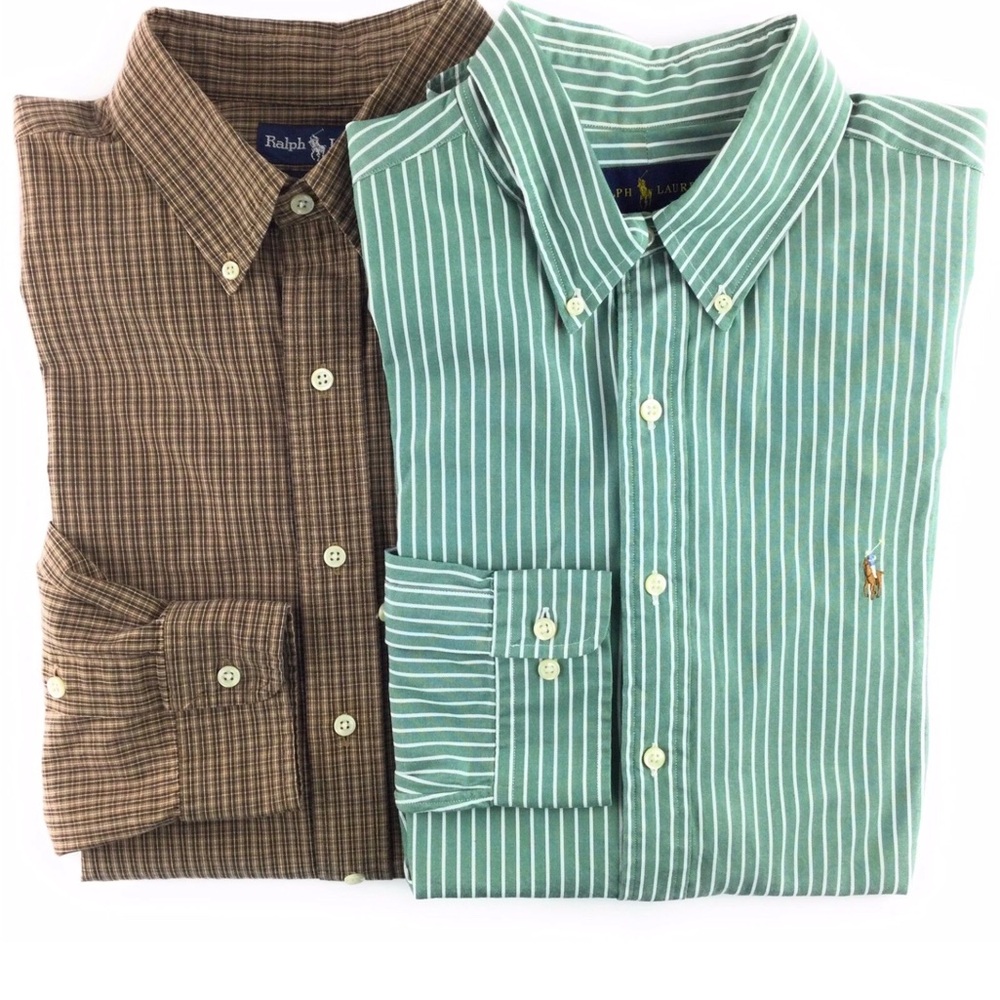 Ralph Lauren Brown and Green Striped Men's Shirts